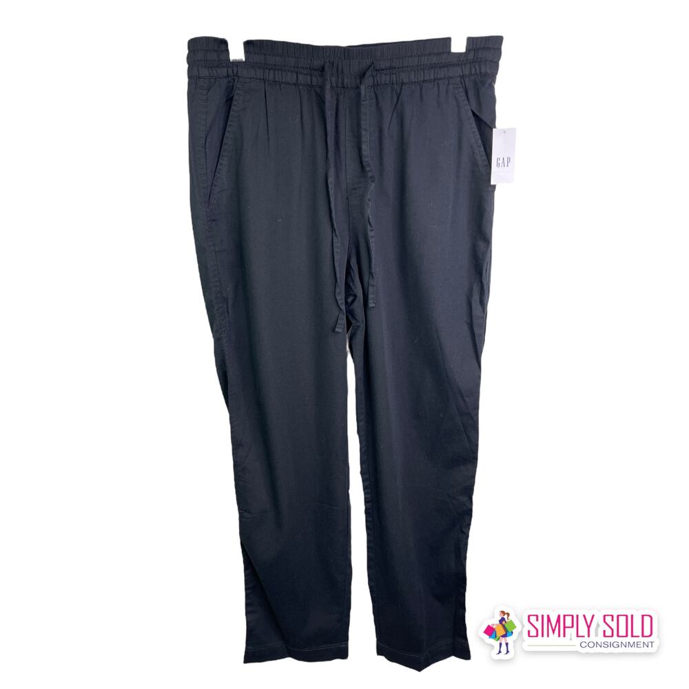 Gap Womens Easy Pant Mid Rise Elastic Waist Tapered Leg Ankle Length Black M NWT